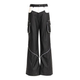 Deconstruction Niche Trousers Color Contrast Patchwork Three Dimensional Split Trousers Casual Pants Leather Pants